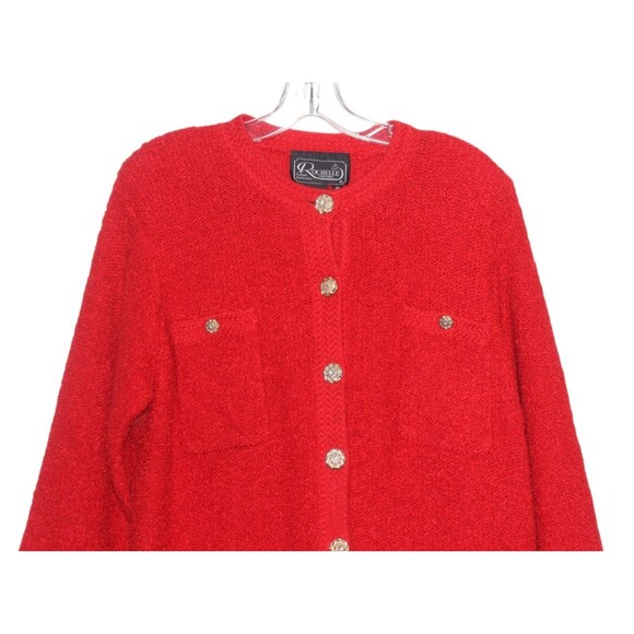Vintage Rochelle Boucle Jacket Red w/ Gold Buttons Shoulder Pads Size M - Picture 2 of 8